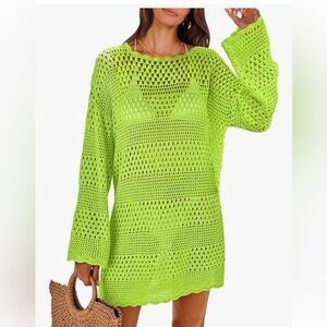 Neon Green Crochet Swim Coverup Tunic - Women